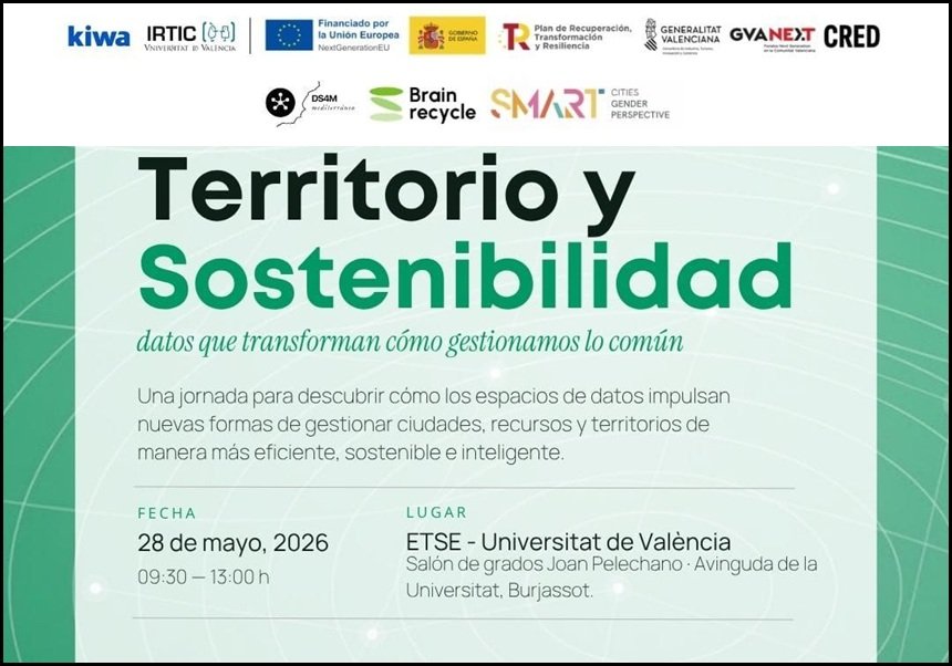 Cartel Congreso Anual Espacios de Datos Territorio y Sostenibilidad que se celebra el 28 de mayo en Valencia